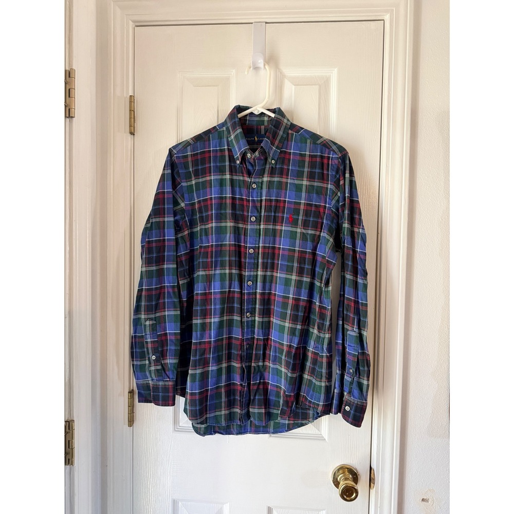 Polo Ralph Lauren Mens Small Plaid Button Down Shirt Blue Green Red Cotton Small